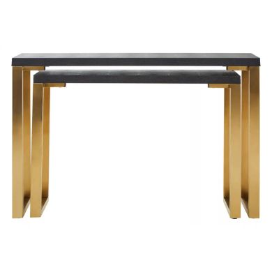 Cardoba Set Of 2 Shagreen Top Console Tables In Black