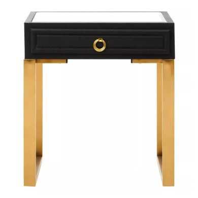 Cardoba Wooden Side Table With 1 Drawer In Black Faux Shagreen