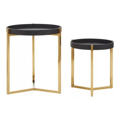 Cardoba Set Of 2 Shagreen Tray Side Tables In Black