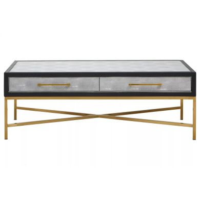 Cadiz Wooden Coffee Table With 2 Drawers In Grey Faux Shagreen