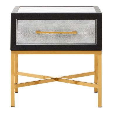 Cadiz Wooden Side Table With 1 Drawer In Grey Faux Shagreen