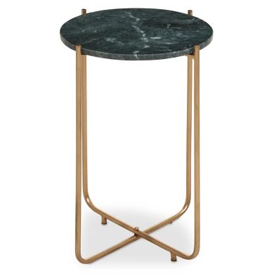 Mandoli Round Marble Side Table In Green With Gold Metal Frame