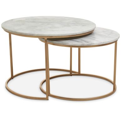 Mandoli Marble Top Nest Of 2 Coffee Tables In White With Gold Metal Frame