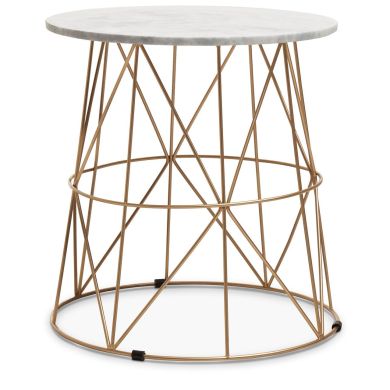 Mandoli Marble Side Tables In White With Gold Metal Frame