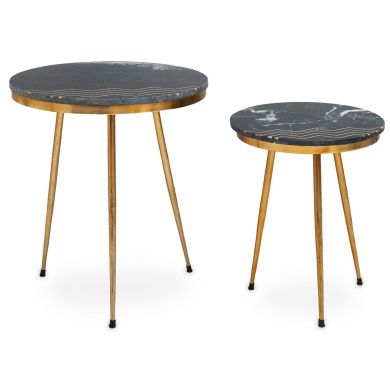 Nirav Marble Set Of 2 Side Tables In Green With Gold Legs