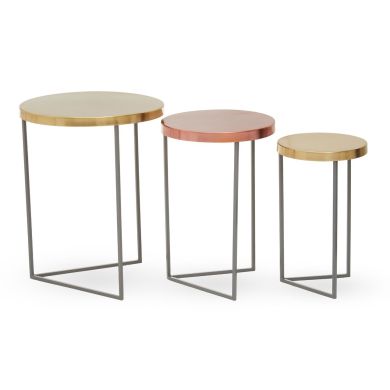 Korba Metal Nest Of 3 Tables In Gold And Grey