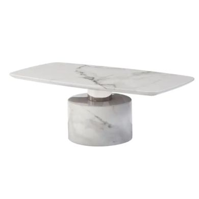 Sesto Marble Coffee Table In White With Polished Stainless Steel Legs