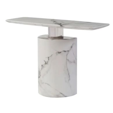 Sesto Marble Console Table In White With Polished Stainless Steel Legs