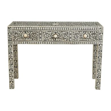 Fusion Wooden Computer Desk With 3 Drawers In Grey And Bone Inlay