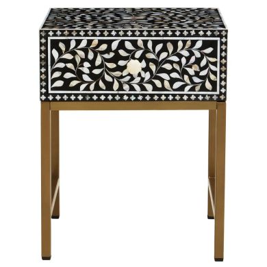 Fusion Wooden Side Table With 1 Drawer And Bone Inlay