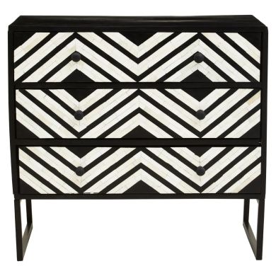 Fusion Wooden Chest Of 3 Drawers In Black And Bone Inlay