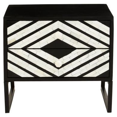Fusion Wooden Side Table With 2 Drawers With Black Frame