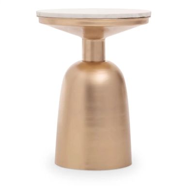 Amira Marble Top Side Table In White With Gold Base