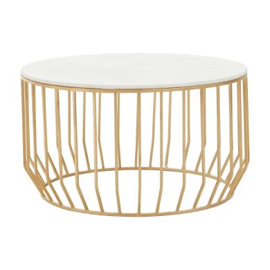 Pali Marble Coffee Table In White With Gold Metal Base