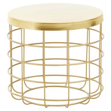 Pali Round Aluminium Side Table In Gold With Caged Base