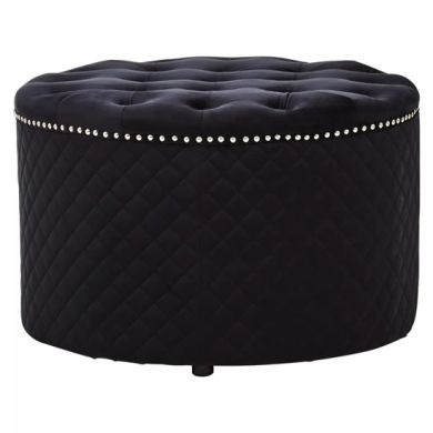 Zamora Round Velvet Ottoman In Black