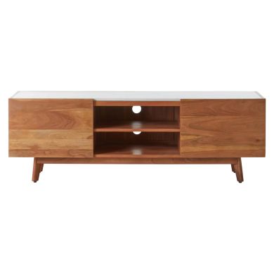 Myan Marble Top TV Stand In White With 2 Doors