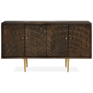 Sipari Solid Mango Wood Sideboard With 4 Doors In Grey And Gold