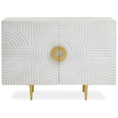 Saras Wooden Sideboard With 2 Doors In White And Gold Metal Legs