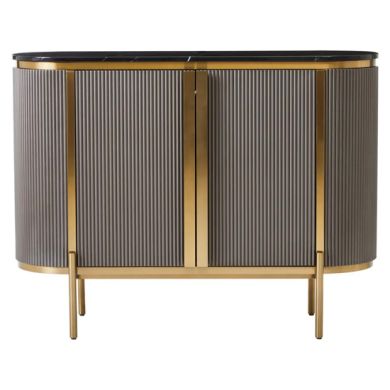 Dervio Marble Top Wooden Sideboard With 2 Doors In Black