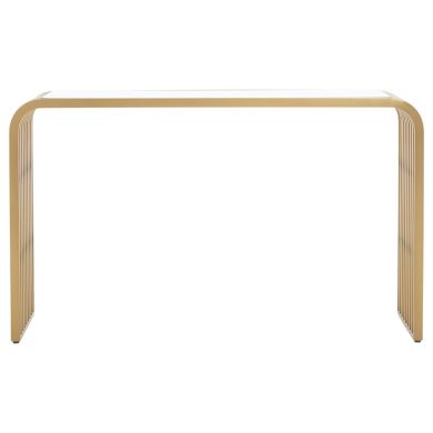 Vogue Glass Top Console Table In Matte Gold Stainless Steel Frame