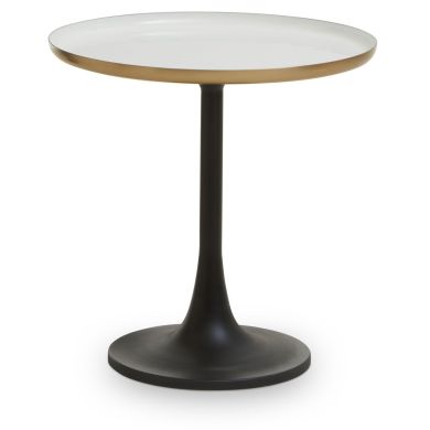 Sevora Metal Side Table In White With Black Column Base