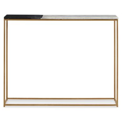 Corra Stone Console Table In Black And White With Warm Metallic Frame