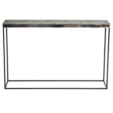 Akola Glass Top Console Table In Silver With Sturdy Black Aluminium Frame