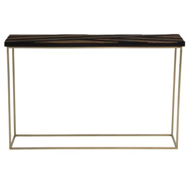 Aris Acacia Wood Console Table In Black And Gold With Metal Frame