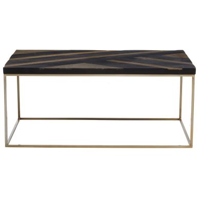 Aris Acacia Wood Coffee Table In Black And Gold With Metal Frame
