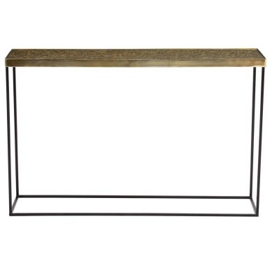 Akola Glass Top Console Table In Gold With Sturdy Black Aluminium Frame