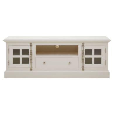 Covent Mahogany Wood TV Stand With 2 Doors And 1 Drawer In White