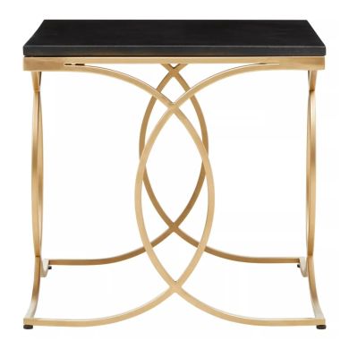 Kia Marble Side Table In Black With Gold Metal Frame