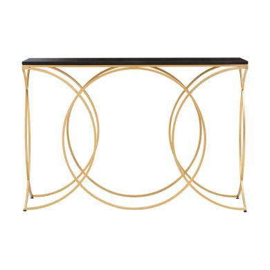Kia Marble Console Table In Black With Gold Metal Frame