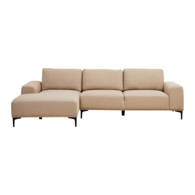 Toulon Fabric Right Chaise 3 Seater Sofa In Natural With Black Metal Legs