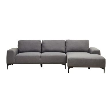 Toulon Fabric Left Chaise 3 Seater Sofa In Grey With Black Metal Legs