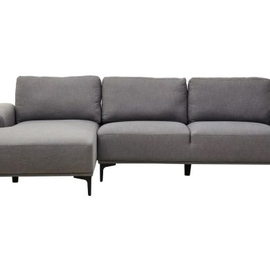 Toulon Fabric Right Chaise 3 Seater Sofa In Grey With Black Metal Legs