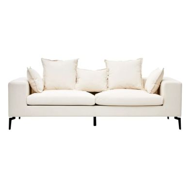 Avignon Linen Fabric 3 Seater Sofa In Cream With Black Metal Legs