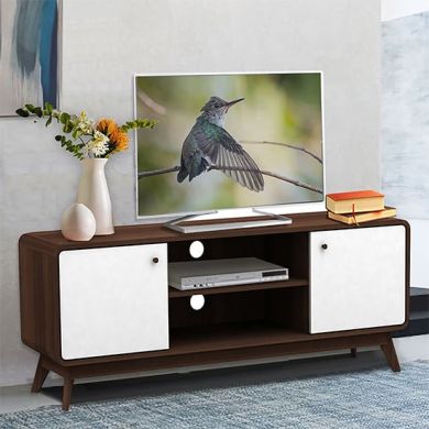Cassie Wooden TV Stand With 2 Doors In Walnut And White
