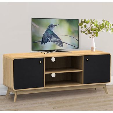 Cassie Wooden TV Stand With 2 Doors In Oak And Black
