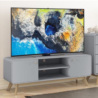 Cassie Wooden TV Stand With 2 Doors In Grey