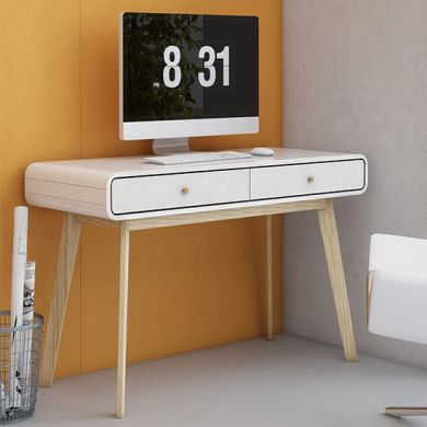 Cassie Wooden Computer Desk With 2 Drawers In White