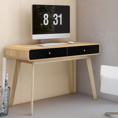 Cassie Wooden Computer Desk With 2 Drawers In Oak And Black