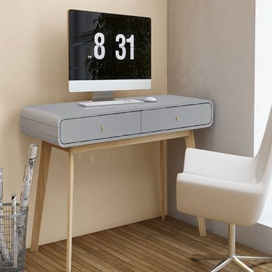 Cassie Wooden Computer Desk With 2 Drawers In Grey