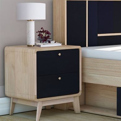Cassie Wooden Bedside Cabinet With 2 Drawers In Oak And Black