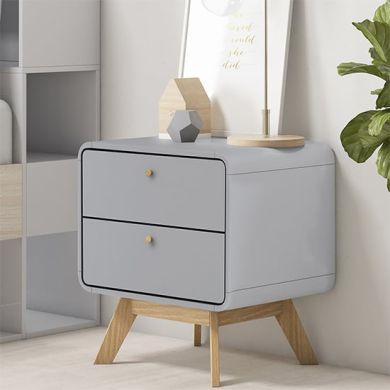 Cassie Wooden Bedside Cabinet With 2 Drawers In Grey