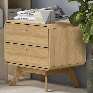Cassie Wooden Bedside Cabinet With 2 Drawers In Oak