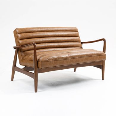 Club Leather Effect 2 Seater Sofa In Tan