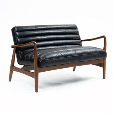 Club Leather Effect 2 Seater Sofa In Dark Navy