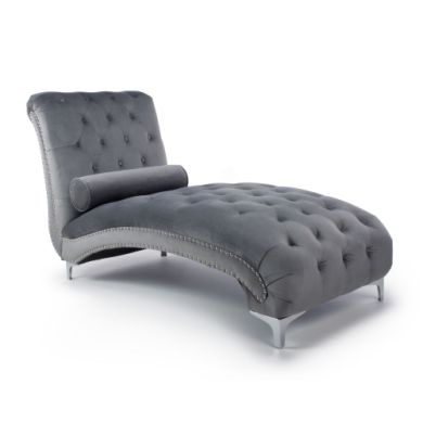 Dorchester Brushed Velvet Lounge Chaise Chair In Grey